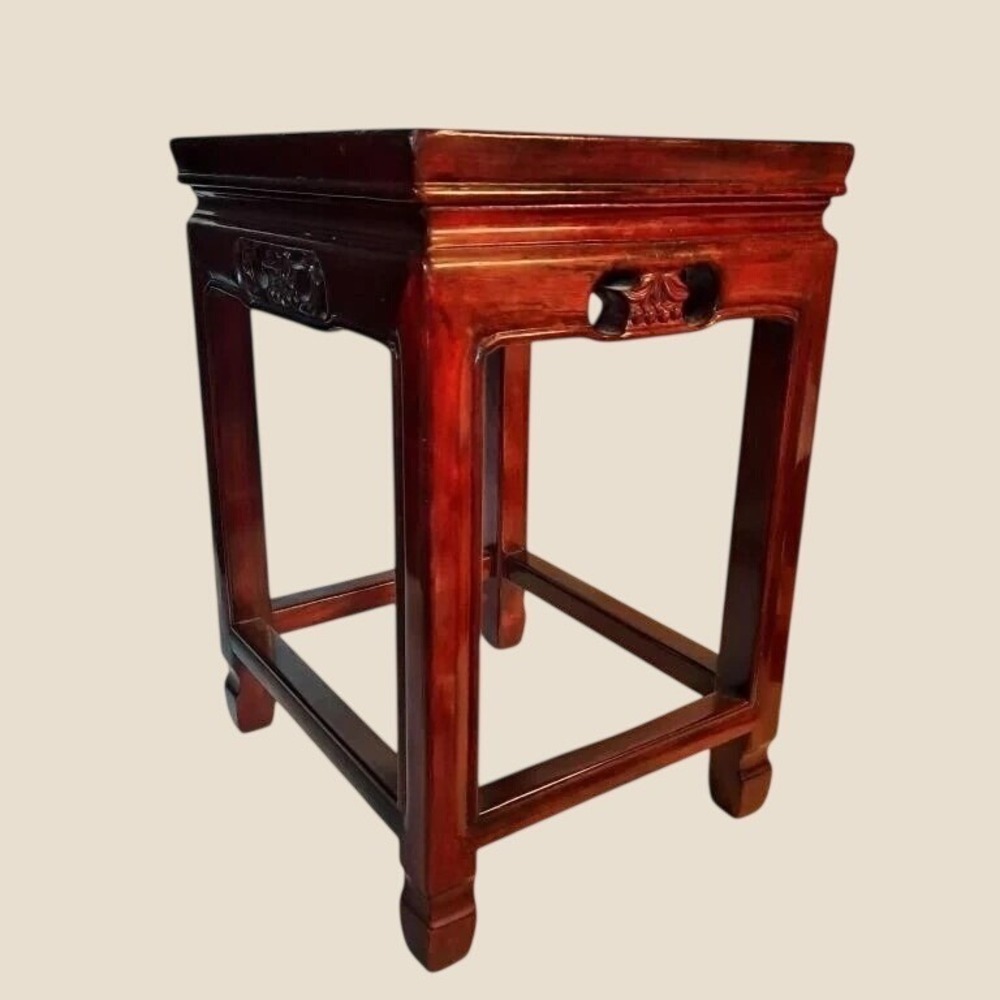 Vintage Antique Chinese Solid Rosewood Carved Plant Stand Display Pedestal Stool